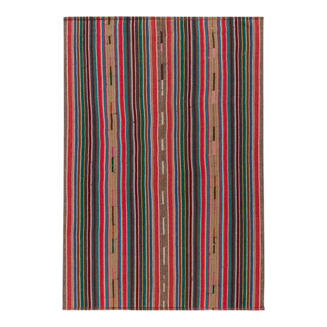 1950s Vintage Chaput Kilim Style in Multicolor Striped Pattern, Polychromatic Hues For Sale