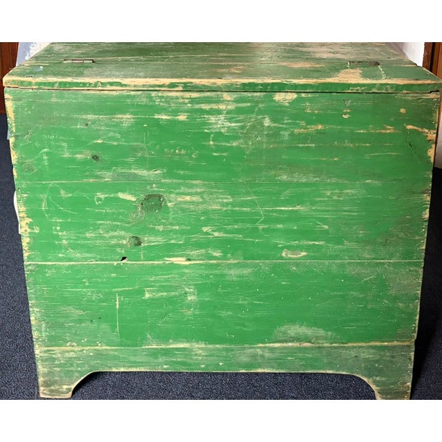American Wooden Hinged Top Wood Box Use as a Storage Cabinet - Original Green Paint For Sale - Image 9 of 9
