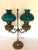 American Electrified Bronze and Double Cased Green Glass Lampshade Original Oil Lamp For Sale - Image 3 of 12