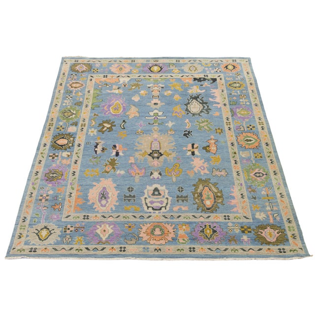 Contemporary Modern Oushak Style Hand-Knotted Wool Area Rug in Sky Blue & Pastel For Sale - Image 11 of 12