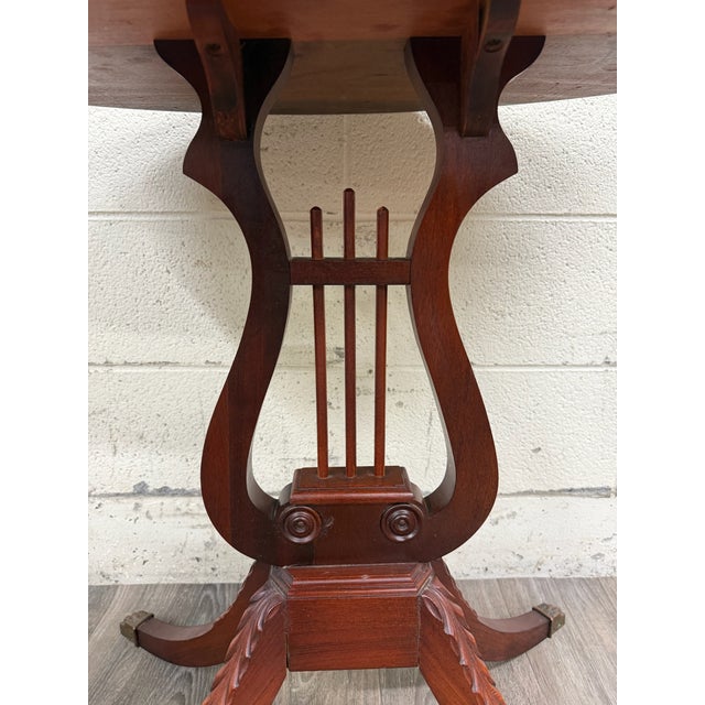 Vintage Duncan Phyfe Style Mahogany Lyre Pedestal Base Accent Table For Sale - Image 13 of 16
