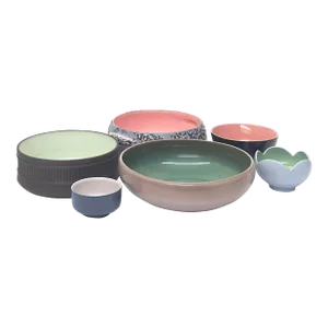 Muted Green & Pink Eclectic Serving Bowl Curation - Group of 6