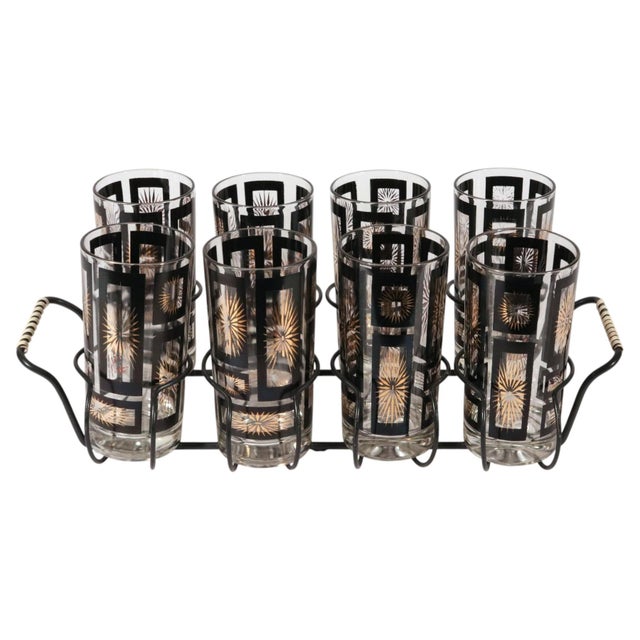 1950s Mid-Century Modern Drinking Glasses With Holder-Set of Eight - 9 pcs For Sale - Image 14 of 16