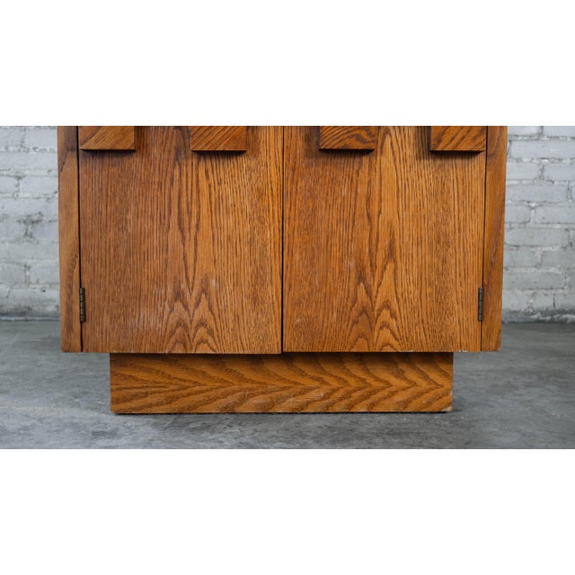 1970s 1970s Lane Furniture "Staccato" Oak Brutalist Nightstand Cabinet For Sale - Image 5 of 12