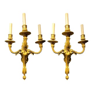 1900's Caldwell Large 3 Lights Sconces With Acountus Leaves For Sale