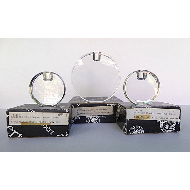1970s Vintage Never Used Set of 3 Val St Lambert Crystal "Beaulieu" Candleholders Belgium 1970s For Sale - Image 5 of 15