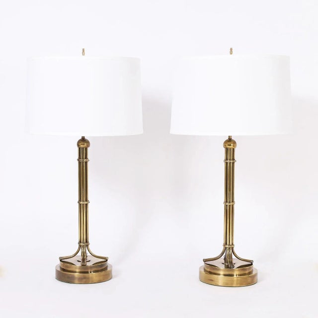 Brass Pair of Vintage Mid-Century Brass Table Lamps For Sale - Image 8 of 8