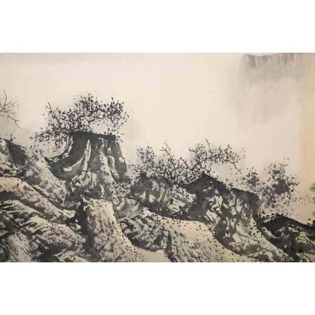 1970s Ming Dynasty Style Monochrome Screen "Landscape With Mountains" For Sale - Image 12 of 17