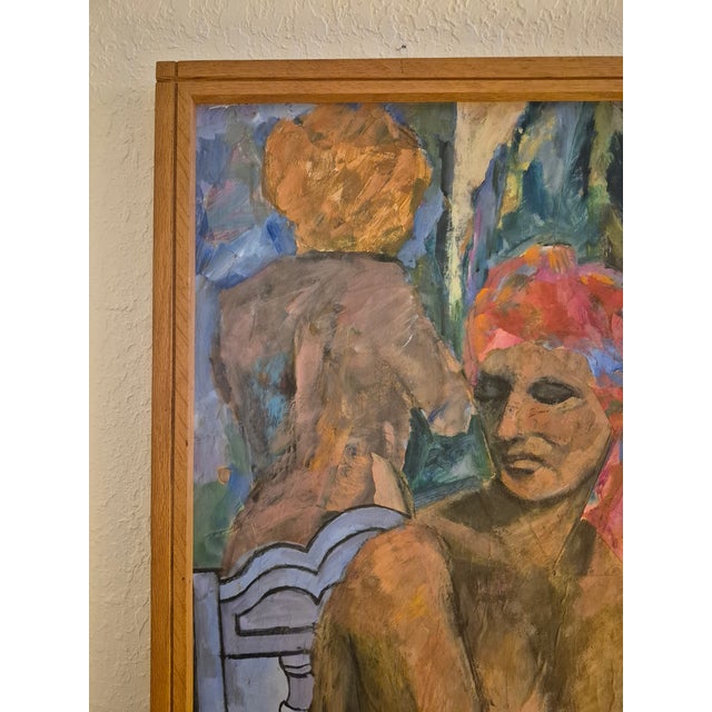 1960s Modernist Painting of Figures in a Room Titled Party Time For Sale In West Palm - Image 6 of 9