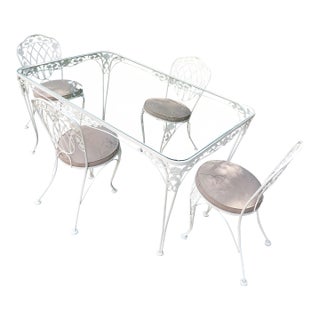 Vintage Hollywood Regency Metal and Glass Garden Dining Set, 5 Pieces For Sale