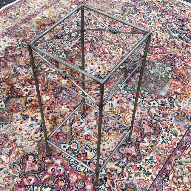 Vintage Square Wrought Iron and Glass 2 Tiered Plant Stand For Sale - Image 9 of 13