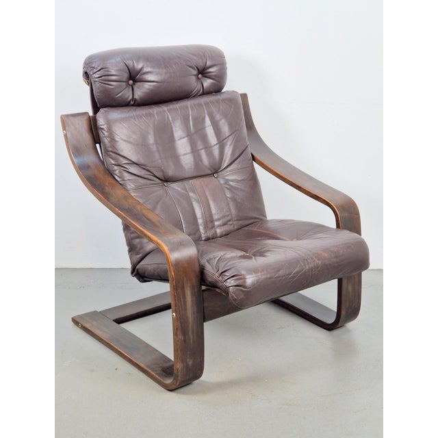 Wood Vintage Armchair in Brown Leather and Bentwood attributed to Coja, 1970s For Sale - Image 7 of 18