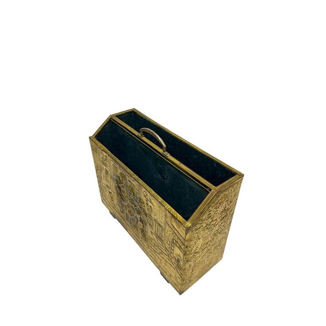 Ornate Embossed Brass Magazine Holder, 1950s For Sale - Image 9 of 10
