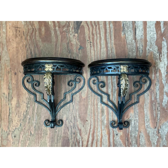 Late 20th Century Vintage Maitland Smith Ornate Metal Wall Brackets - Set of 2 For Sale - Image 5 of 18