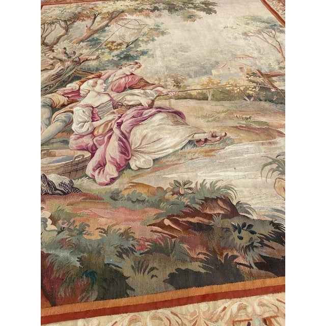 Antique French Aubusson Lovers Who Fish Tapestry, 1890s For Sale - Image 15 of 18