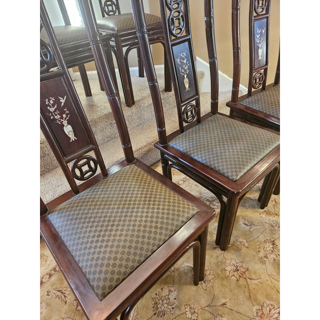 Vintage Set of Five Chinoiserie Inlaid Back Dining Side Chairs For Sale - Image 10 of 15
