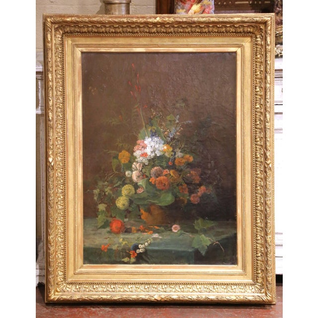 Late 19th Century 19th Century French Floral Still Life Oil on Canvas in Carved Giltwood Frame For Sale - Image 5 of 8