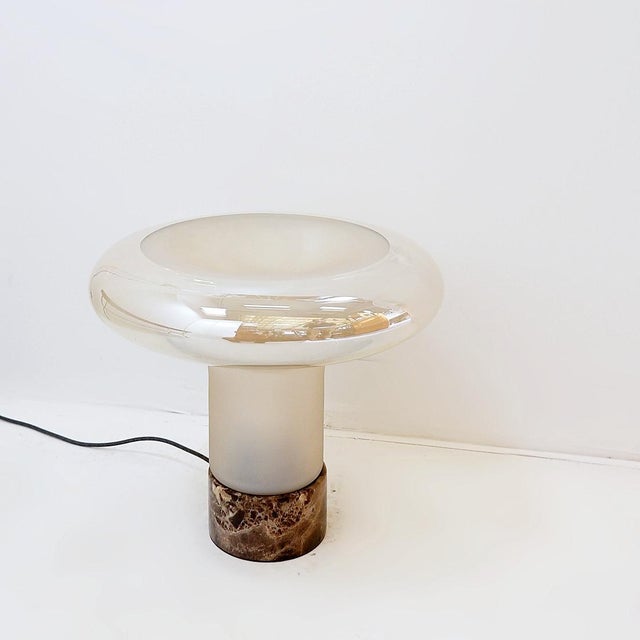 Mushroom Table Lamp with Marble Base and Opal Glass Shade For Sale - Image 10 of 14
