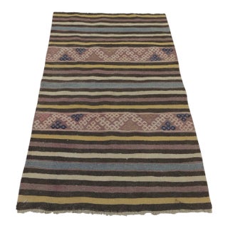 Late 20th Century Rustic Style Turkish Stripe Design Ethnic Wool Kilim Rug For Sale