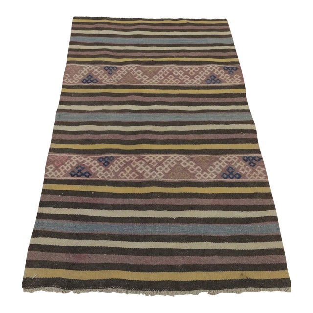 Late 20th Century Rustic Style Turkish Stripe Design Ethnic Wool Kilim Rug For Sale