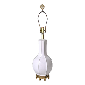 Vintage Chinoiserie Style Ceramic & Brass Gourd Table Lamp