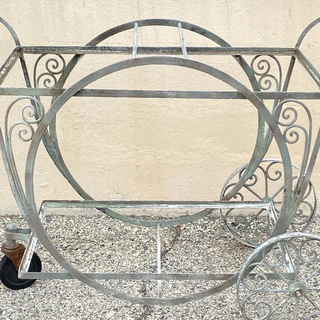 Antique Salterini Mt Vernon Wrought Iron Art Nouveau Patio Serving Bar Tea Cart For Sale - Image 11 of 12