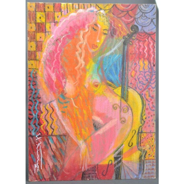 Uldis Krauze, Nude Girl with Chello, 2020, Oil Painting on Board, in Very Good conditions. Designed from 2000 This piece...