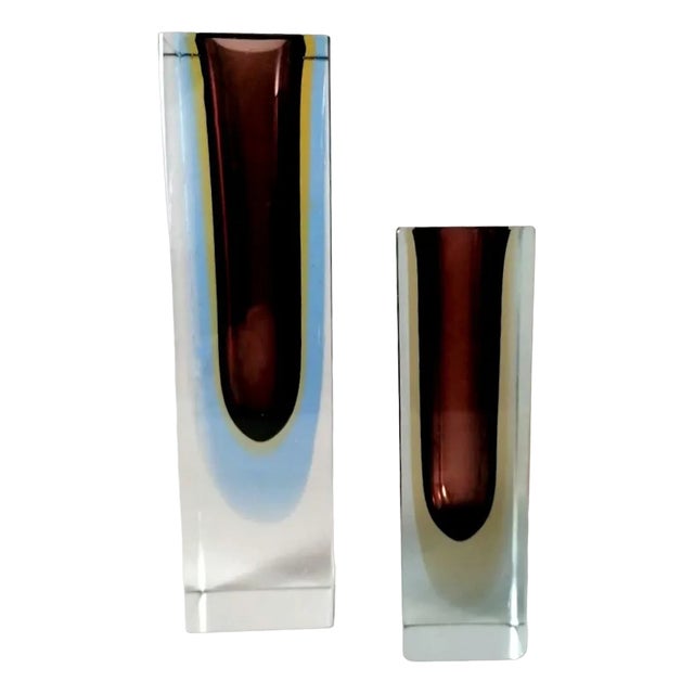 Murano Sommerso Colored Glass Vases by Alessandro Mandruzzato, 1960s, Set of 2 For Sale