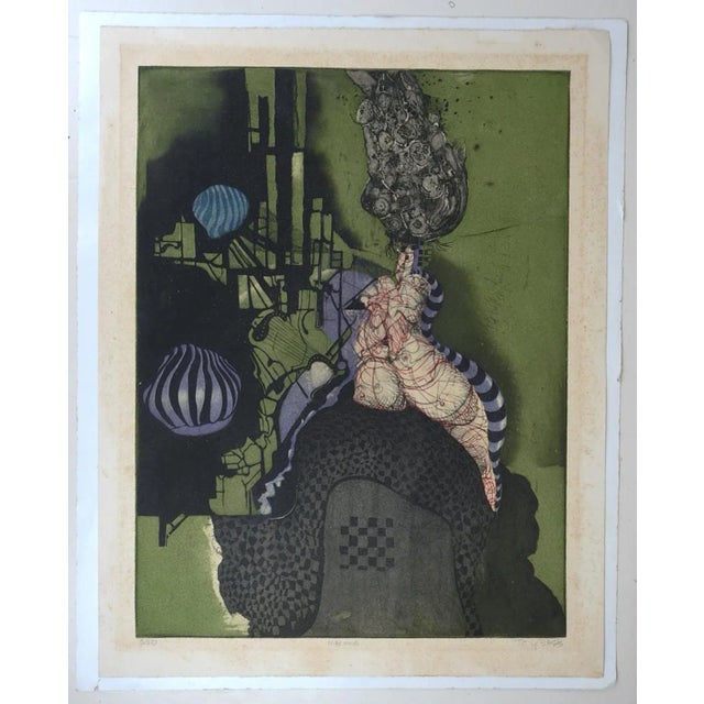 Mid 20th Century Abstract Color Etching by Tony Bass For Sale - Image 4 of 4