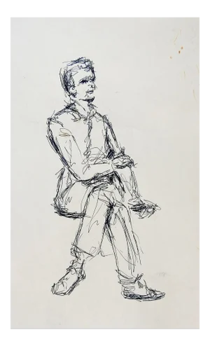 Mid Century Seated Figure Pen & Ink Drawing