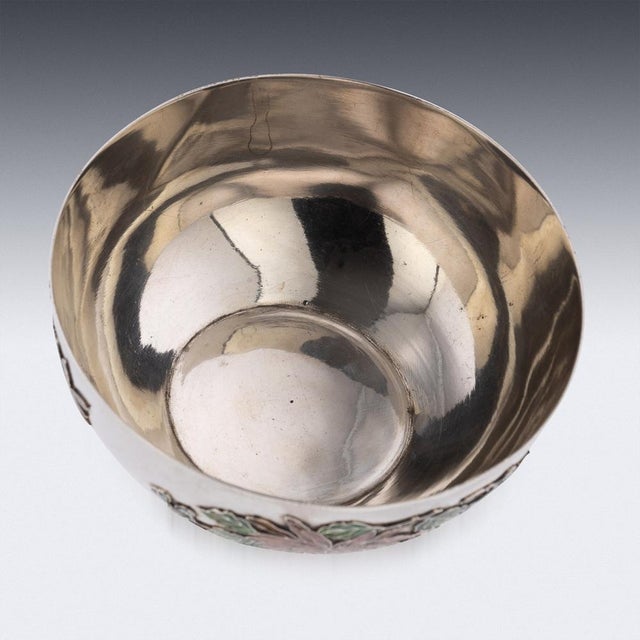 Metal 19th Century Chinese Export Solid Silver & Enamel Bowl by Wang Hing, 1890s For Sale - Image 7 of 18