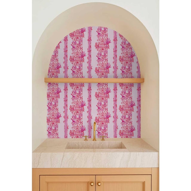Not Yet Made - Made To Order Chinoiserie Shenanigans Toile Grasscloth Wallpaper by House Party | Cherry Blossom Pink | 6 Yards For Sale - Image 5 of 9