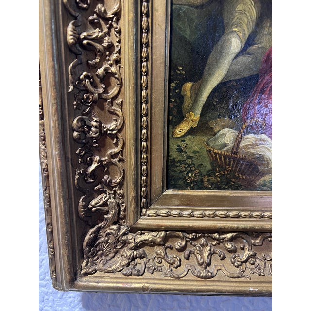 Antique Oil Painting Romantic Pastoral Scene 19th Century French Classical Art For Sale - Image 11 of 12