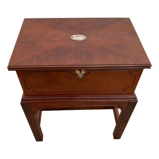 Vintage Flip Top Cabinet Small Chest Felt Lined Mahogany With Lock and Key For Sale