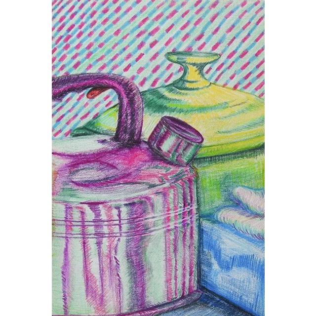 Contemporary Vintage Still Life Drawing With Tea Kettle For Sale - Image 3 of 3