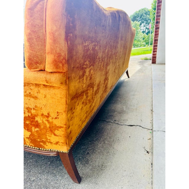 Vintage Mid-Century Tangerine Velvet Tufted Sofa and Chair - 1970s Glam For Sale - Image 9 of 12