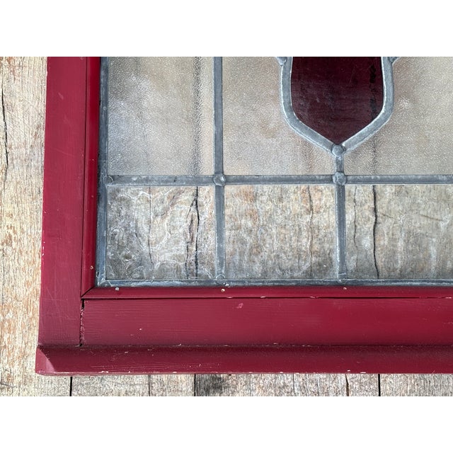 Early 20th C. Stained Glass Window - Shield / Crest in Wine Red and Old Gold For Sale - Image 6 of 13