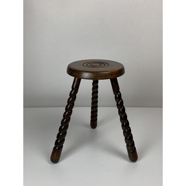Mid-Century Modernist French Brutalist Wood Turned Tripod Stools, 1950s, Set of 2 For Sale - Image 18 of 18