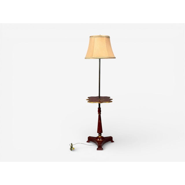 Mid 20th Century Chinoiserie, Red Japanned Floor Lamp, Wood, Brass For Sale In New York - Image 6 of 12