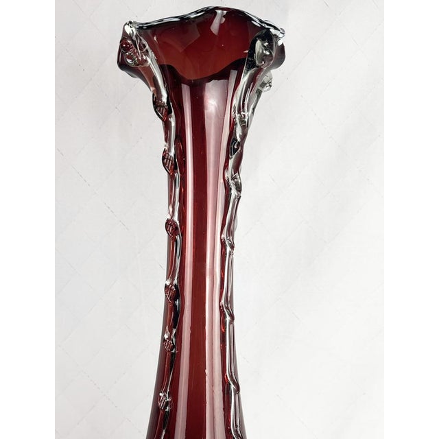 Superb Ruby red blown art glass vase Superb blown glass vase. The deep red glass body has been enhanced with applied...