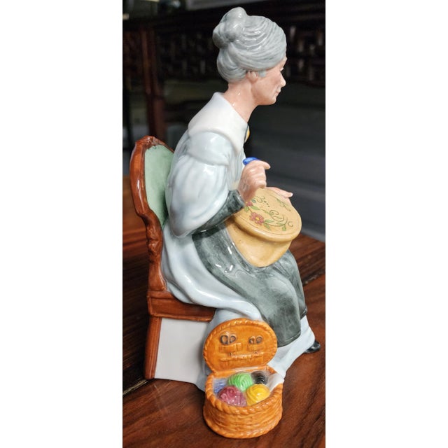 Royal Doulton Royal Doulton English "Embroidering" Fine Porcelain Figurine For Sale - Image 4 of 13