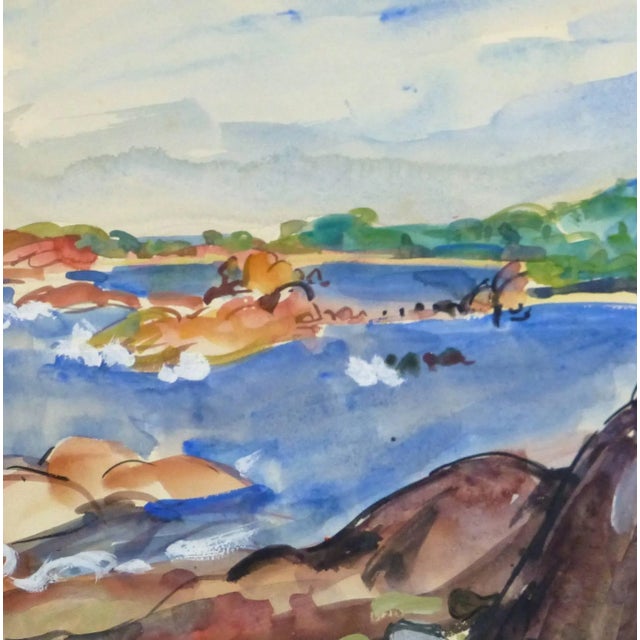 Traditional Stephane Magnard, Vintage French Watercolor Seascape - Rocky Coastline For Sale - Image 3 of 5