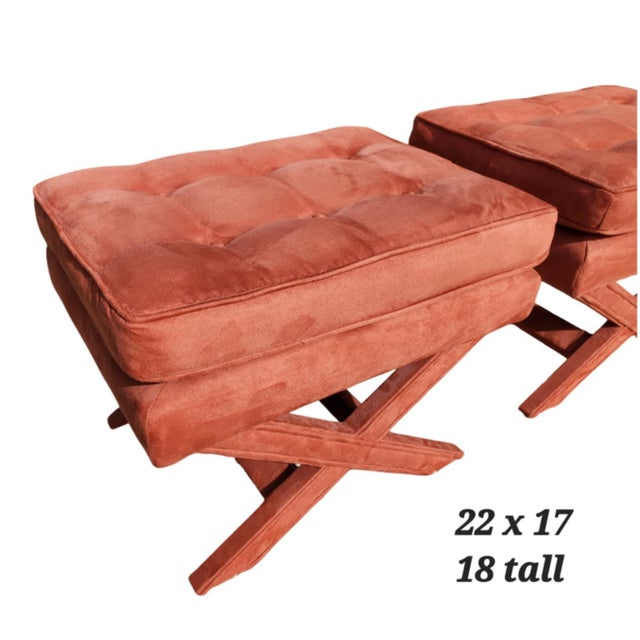 Raspberry Red 1960s Billy Baldwin Style X Ottomans- Set of 2 For Sale - Image 8 of 9