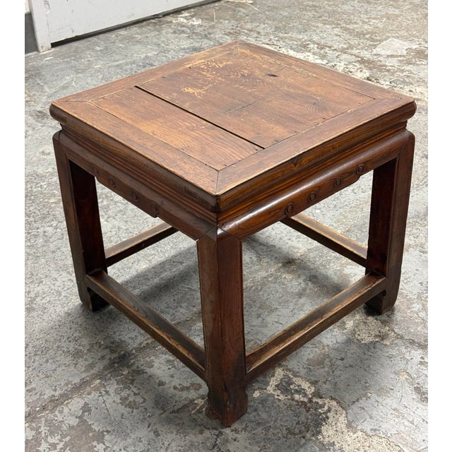 Chinese Elmwood Square Side Table, Antique For Sale - Image 4 of 12