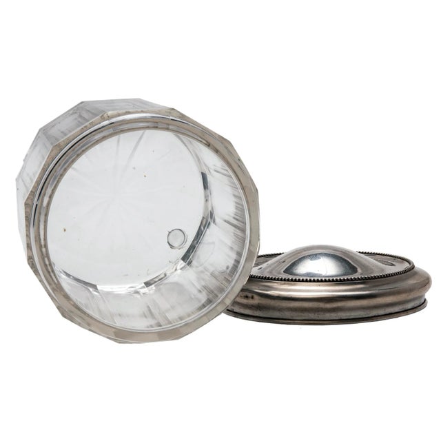 Early 20th Century Antique Art Deco Cut Crystal Jar with Sterling Silver Lid For Sale - Image 5 of 6