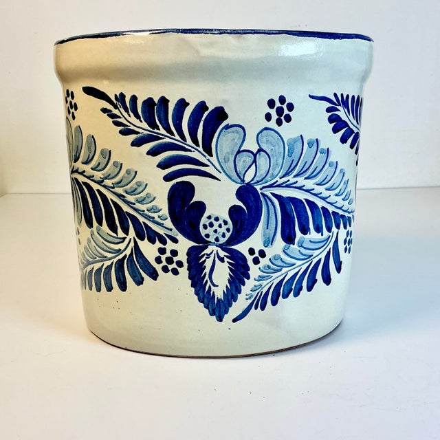 Early 20th Century Early 1900s Antique Boho Chic Rustic European Faience Delft Crock Vessel. For Sale - Image 5 of 13