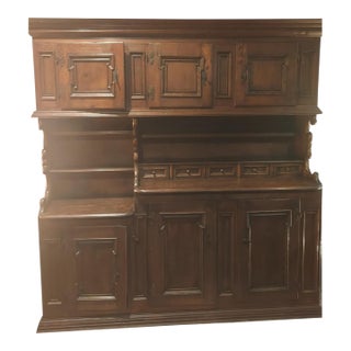 18th-Century Swiss Alpine Two-Piece Oak Hutch — Hand-Crafted by Artisan Farmers, Winter Workshop Piece For Sale