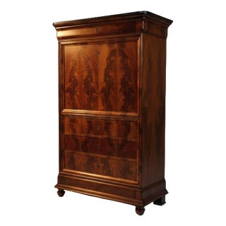 Antique Mahogany Secretary with Inlays, France For Sale
