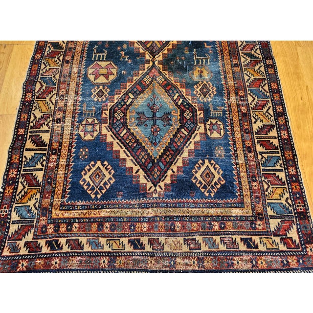 19th Century Caucasian Kazak Area Rug, Hand-Knotted Wool, Blue & Ivory, 4' x 6' For Sale - Image 13 of 18