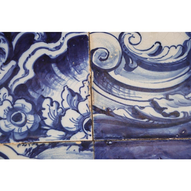 19th Century Set of Four Tiles Depicting Flowers and Rocailles , Portuguese Baroque For Sale - Image 6 of 14